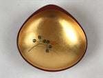 Japanese Lacquerware Replica Gilt Bowl Vtg Shell Sweets Dish Gold Red Flower L73