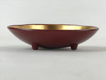 Japanese Lacquerware Replica Gilt Bowl Vtg Shell Sweets Dish Gold Red Flower L74