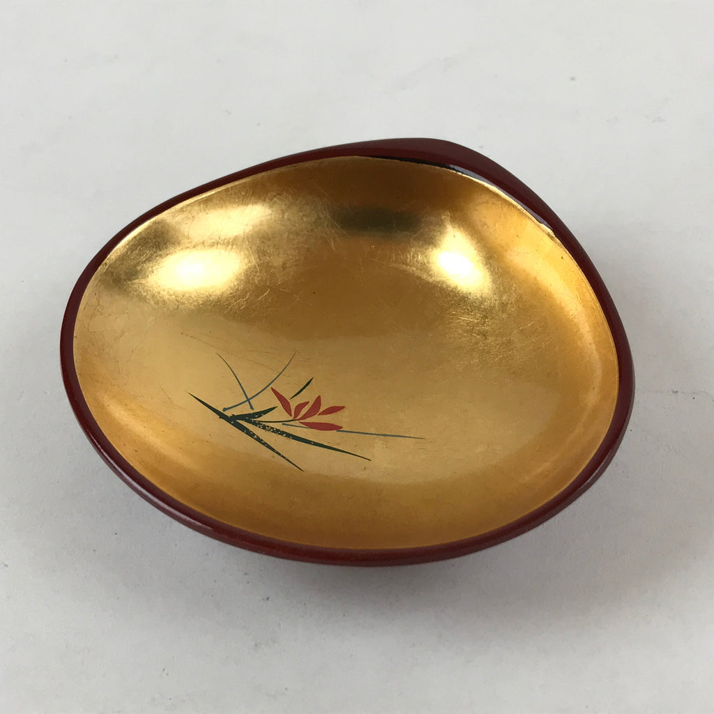 Japanese Lacquerware Replica Gilt Bowl Vtg Shell Sweets Dish Gold Red Flower L75