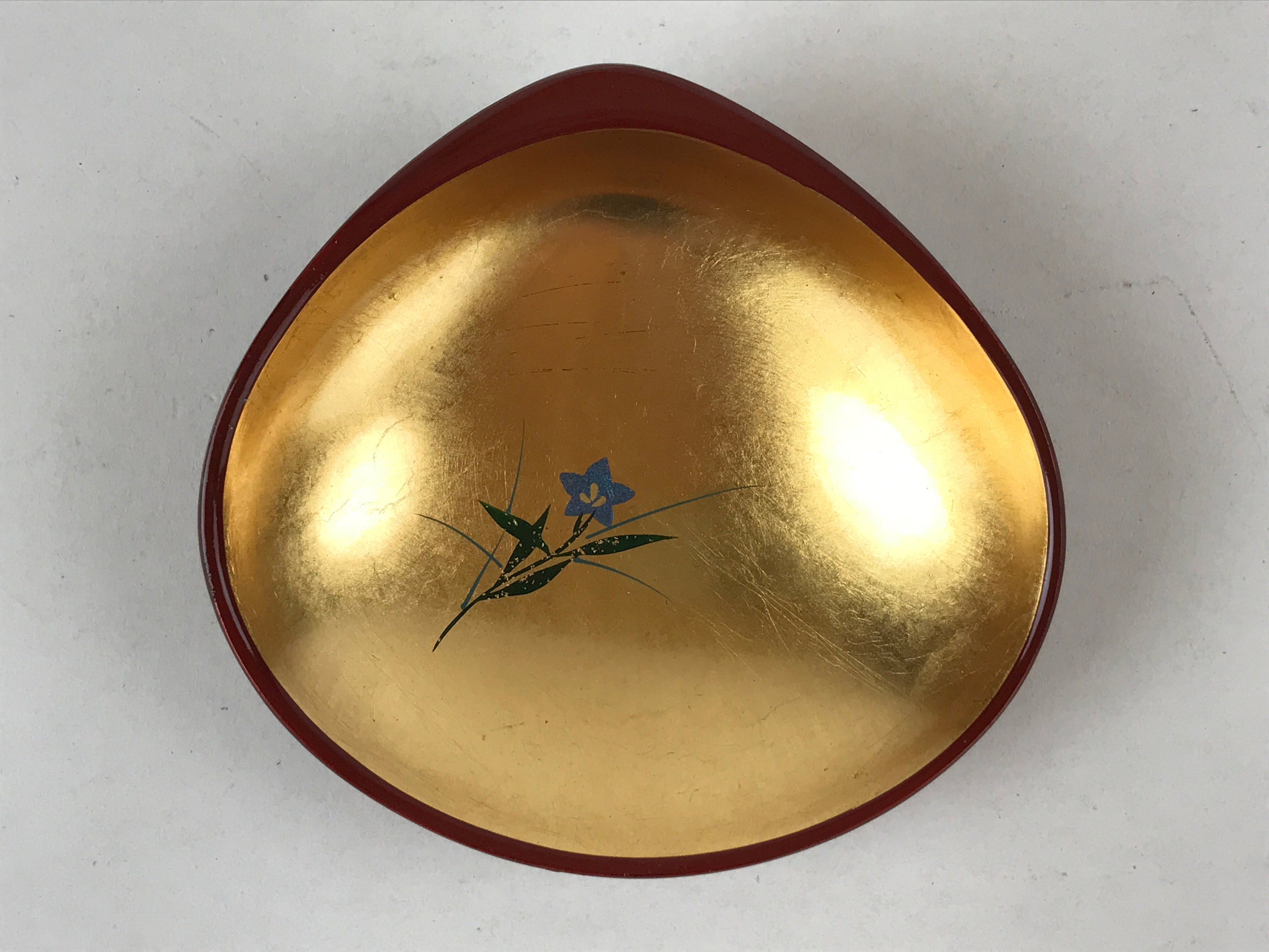 Japanese Lacquerware Replica Gilt Bowl Vtg Shell Sweets Dish Gold Red Flower L76