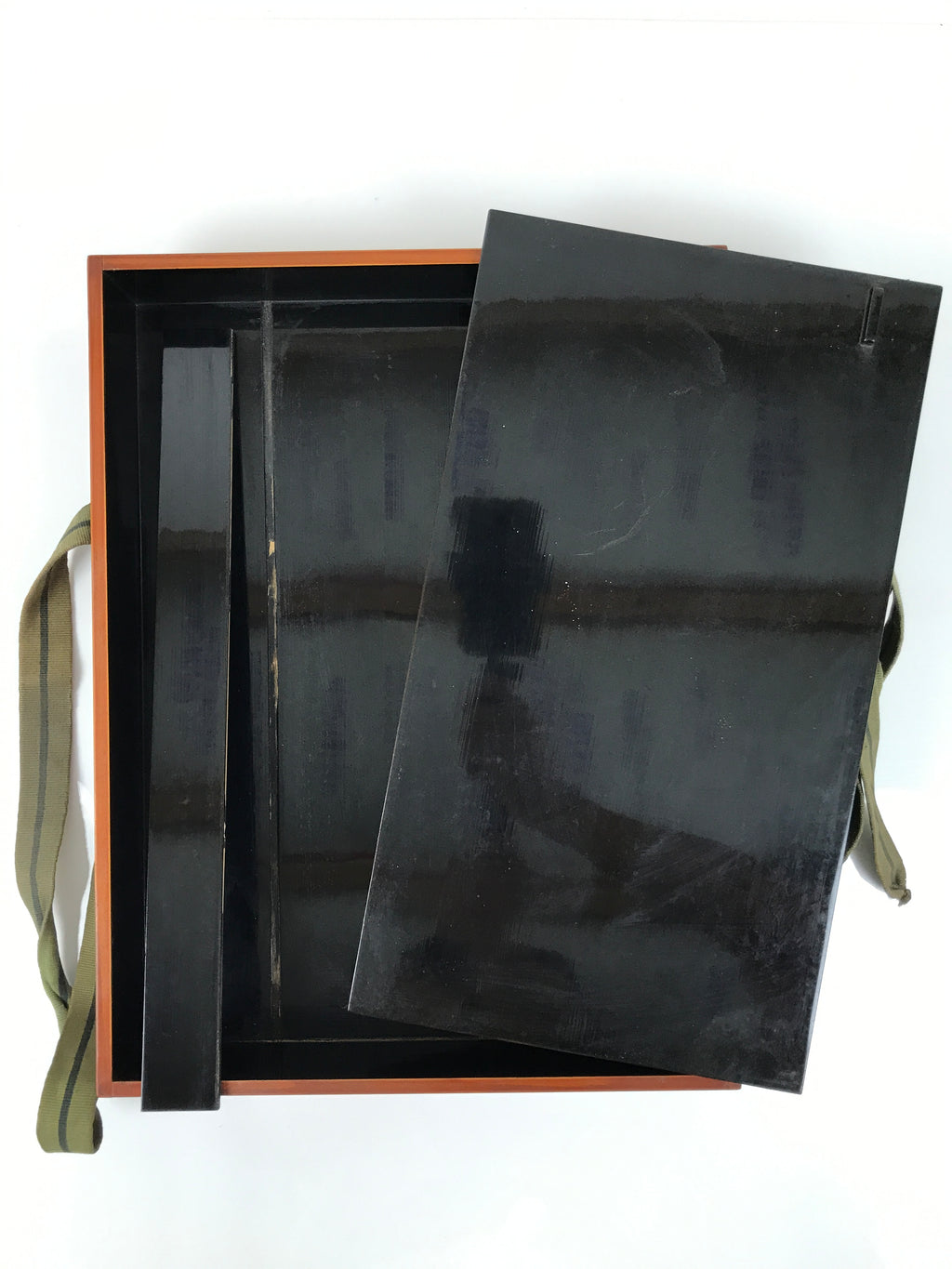 Japanese Lacquerware Shunkei-Nuri Writing Box Calligraphy Brown Two Tiers L556