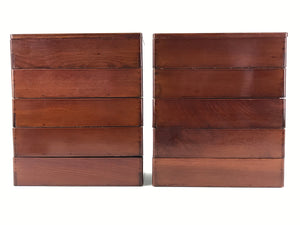 Japanese Lacquerware Two Bento Boxes 5 Tiers 2 Lids Vtg Wood Storage Box LWB62