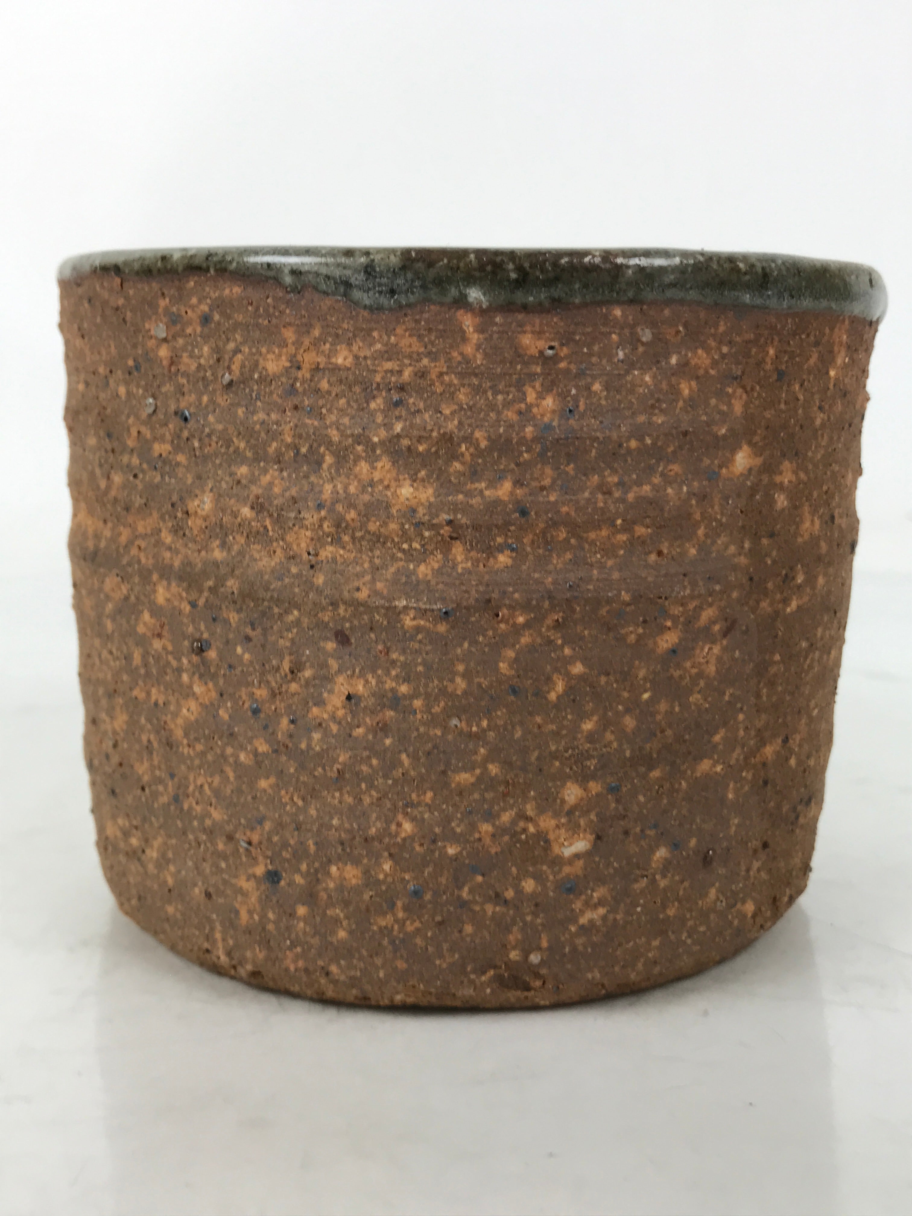 Japanese Large Ceramic Yunomi Teacup Vtg Pottery Brown Gray Yakimono TC564