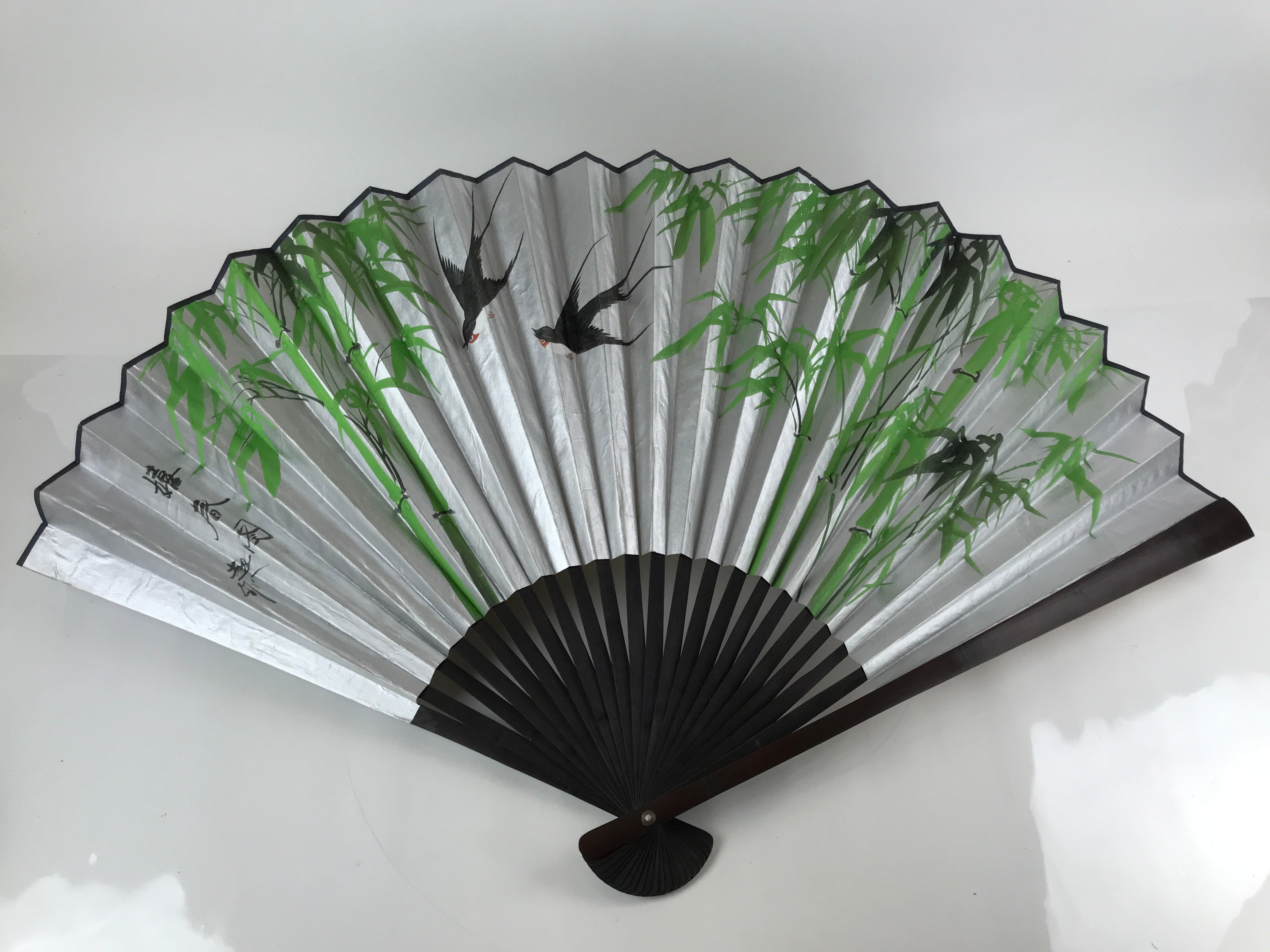 Japanese Large Display Paper Folding Fan Sensu Bamboo Frame Tsubame Birds 4D789