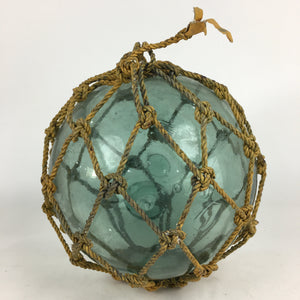 Japanese Large Glass Fishing Float Ball Vtg Blue Boat Buoy With Net BD737
