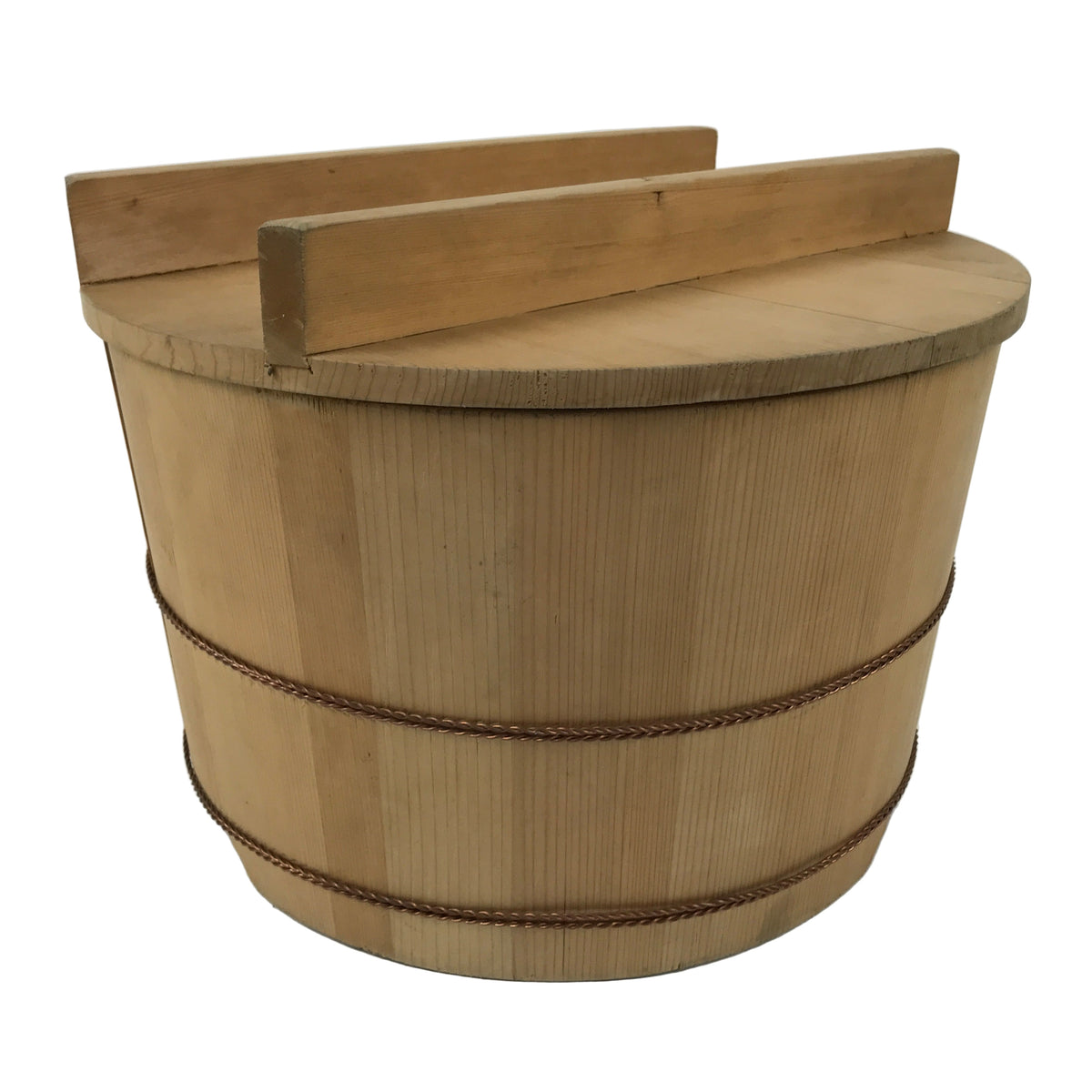 Japanese Large Handcrafted Lidded Wooden Oke Bucket Vtg Water Rice Storage BK53