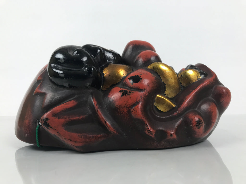 Japanese Large Plaster Noh Mask Tsuina Oni Vtg Angry Demon Nohmen Red Gold OM93