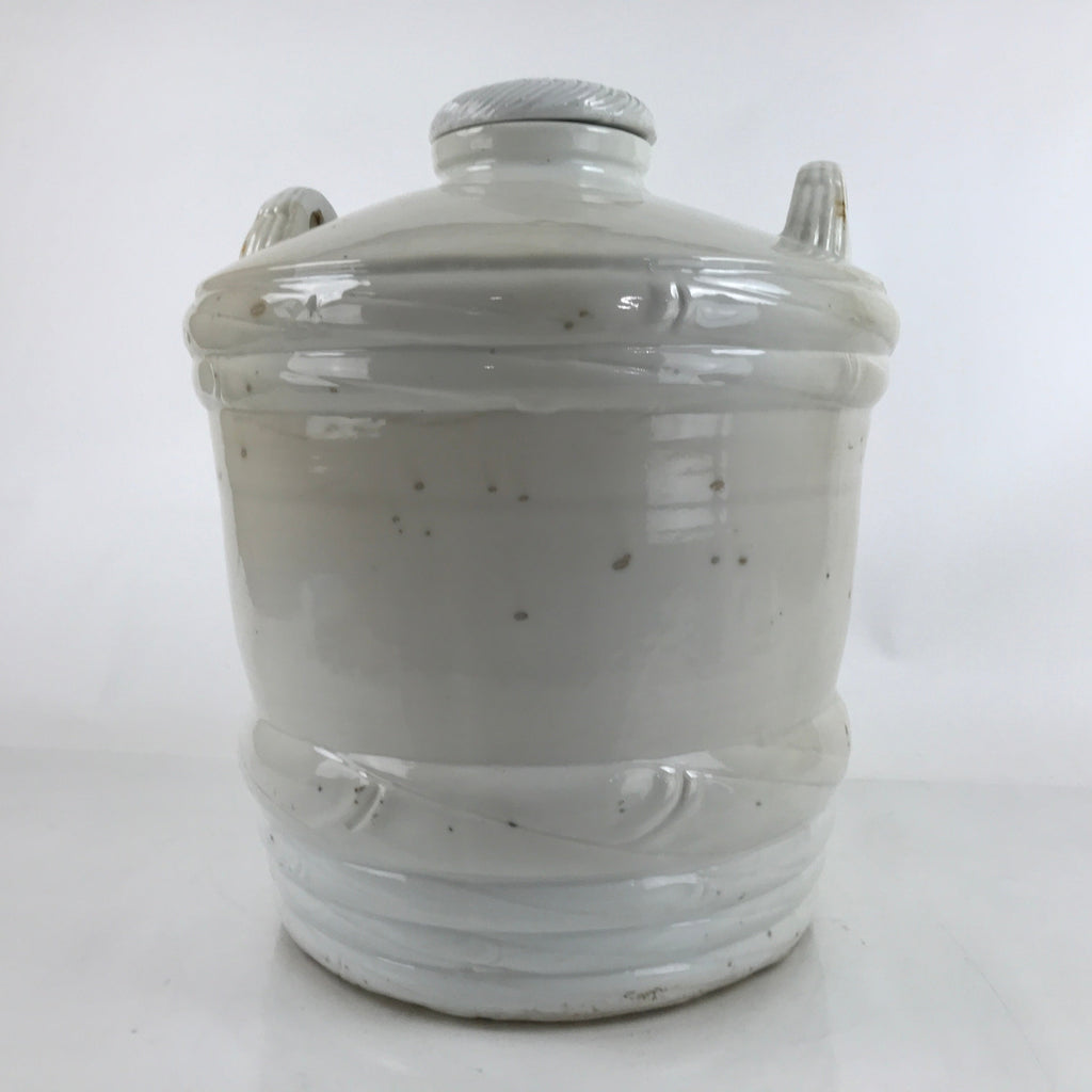 Japanese Large Porcelain Barrel Sake Bottle Kayoi-Tokkuri White Kiku Lid TS768