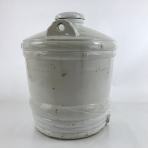 Japanese Large Porcelain Barrel Sake Bottle Kayoi-Tokkuri White Kiku Lid TS768