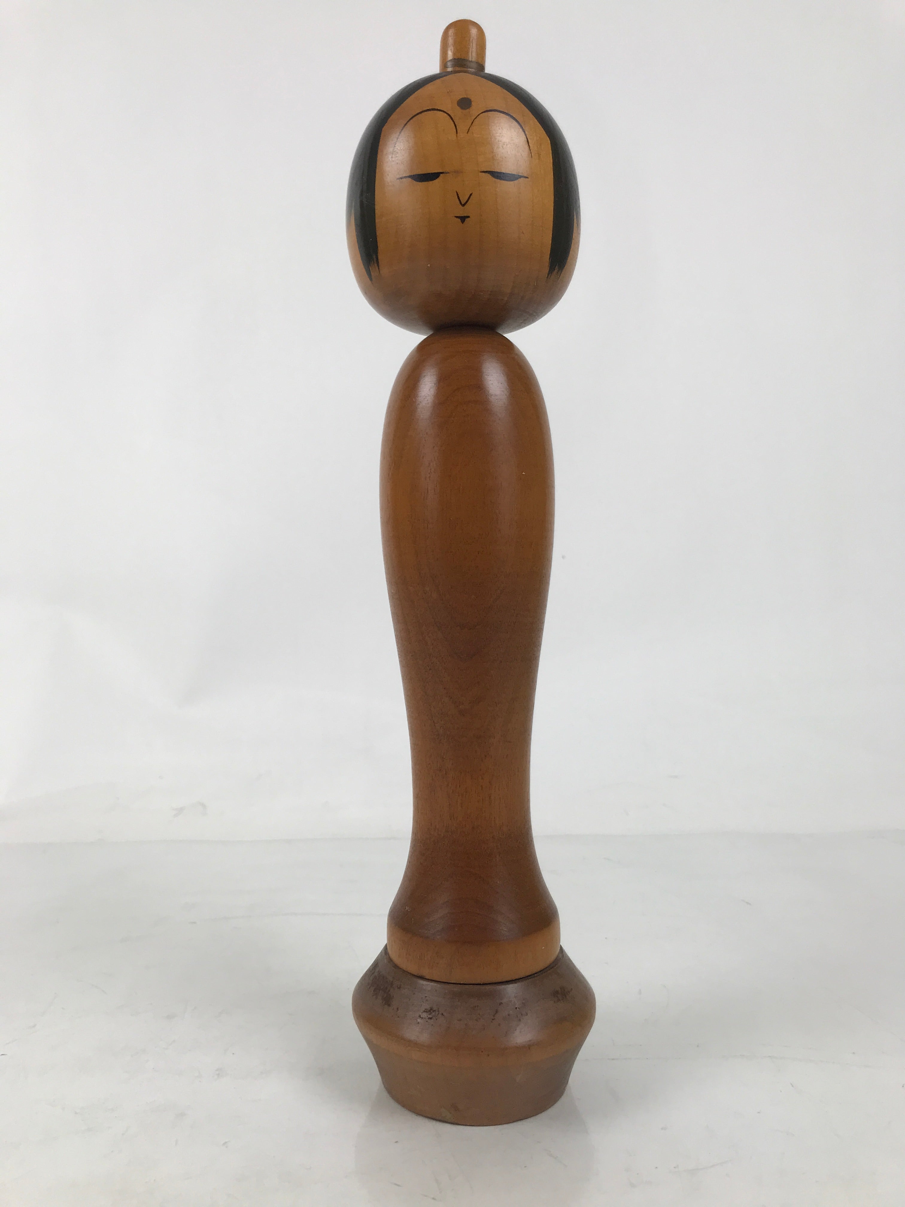Japanese Large Wooden Kokeshi Doll Vtg Simple Classic Style Brown Black KF735