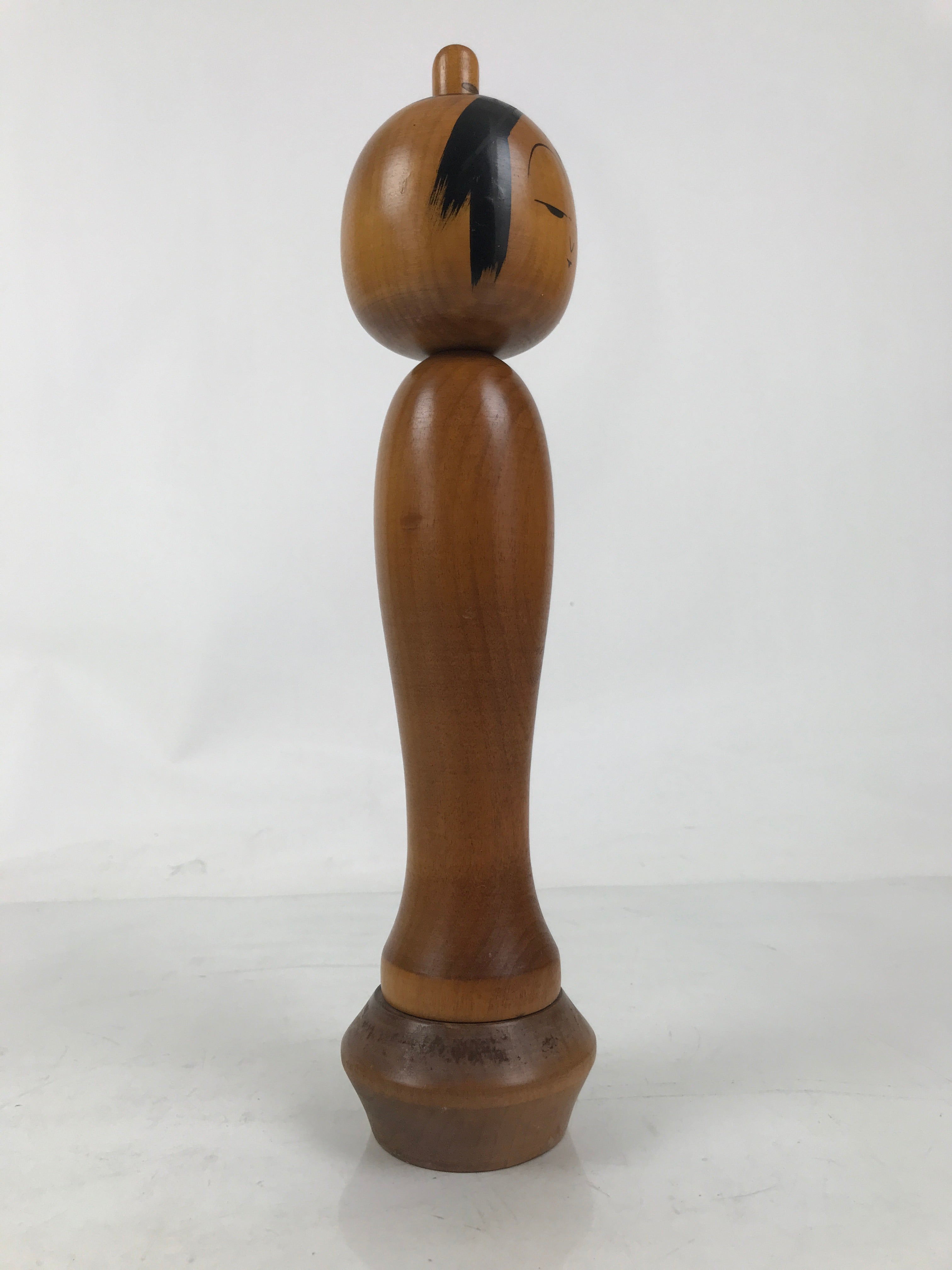 Japanese Large Wooden Kokeshi Doll Vtg Simple Classic Style Brown Black KF735