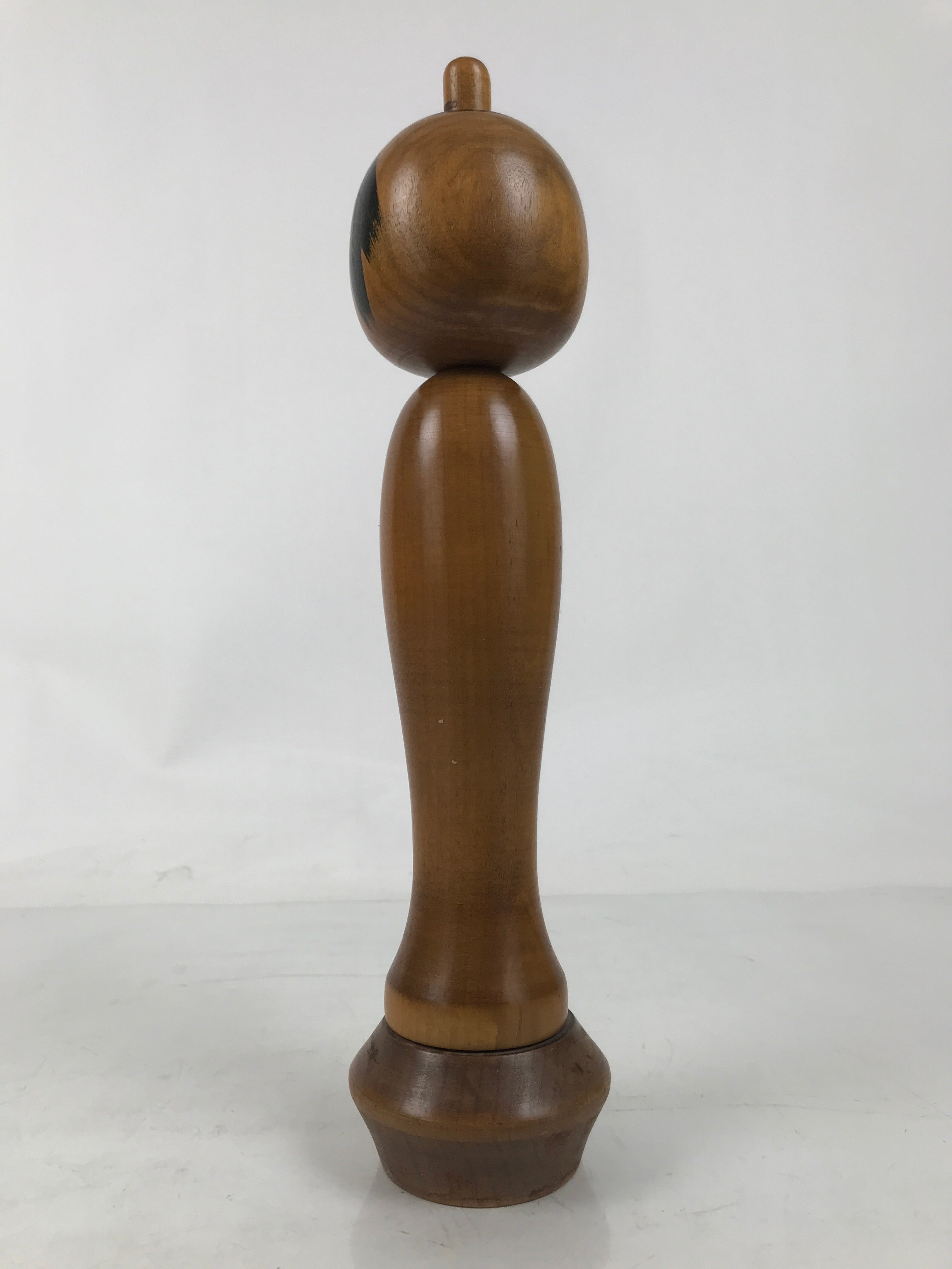Japanese Large Wooden Kokeshi Doll Vtg Simple Classic Style Brown Black KF735