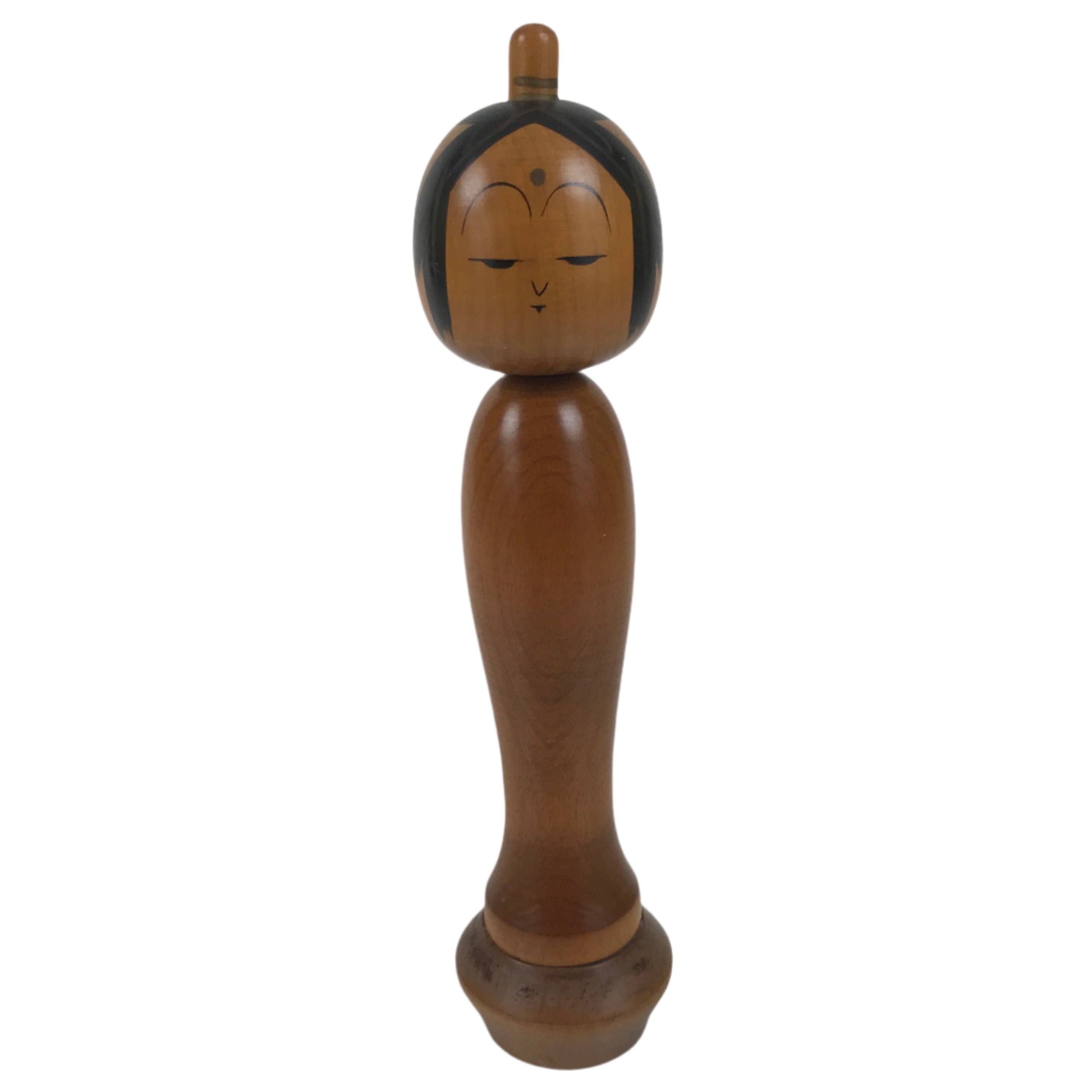 Japanese Large Wooden Kokeshi Doll Vtg Simple Classic Style Brown Black KF735