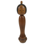 Japanese Large Wooden Kokeshi Doll Vtg Simple Classic Style Brown Black KF735