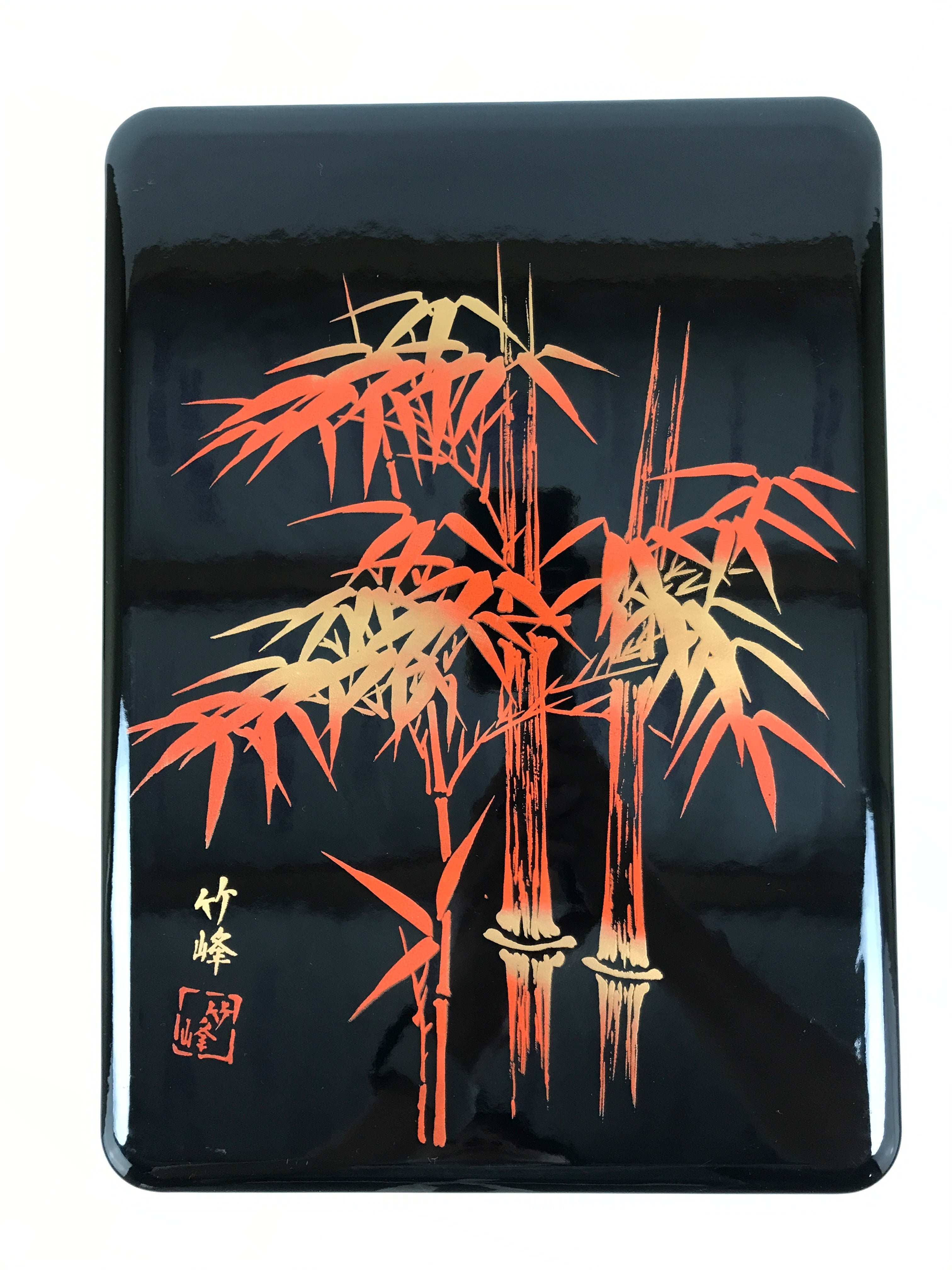 Japanese Lidded Fumibako Lacquerware Replica Letter Box Makie Bamboo Black LWB17