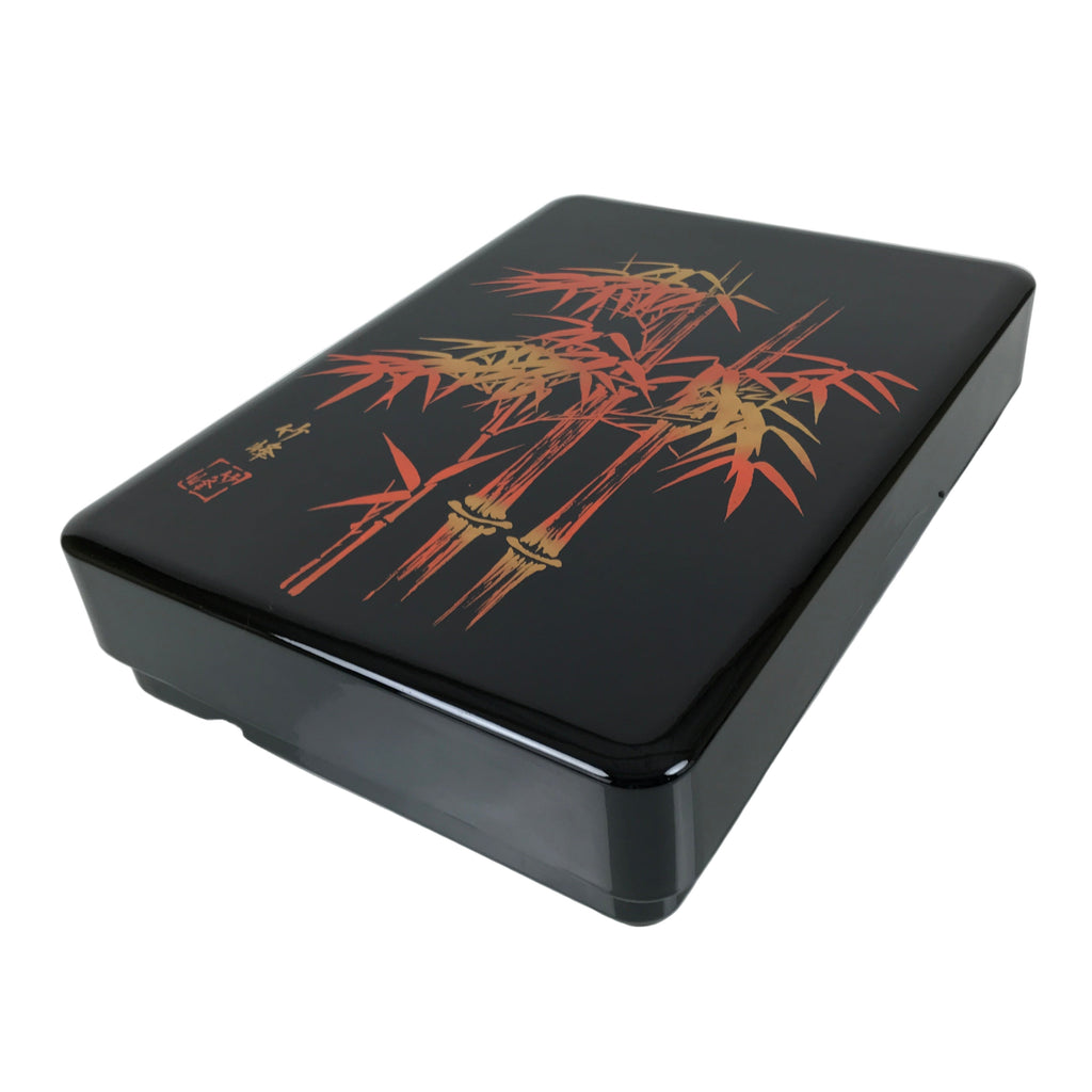 Japanese Lidded Fumibako Lacquerware Replica Letter Box Makie Bamboo Black LWB17