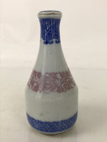 Japanese Lidded Porcelain Sake Bottle Tokkuri Vtg Sometsuke Pink Peony TS832