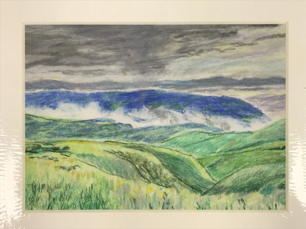 Japanese Lush Mountain Landscape Pastel Drawing Original Art Unsigned FL312