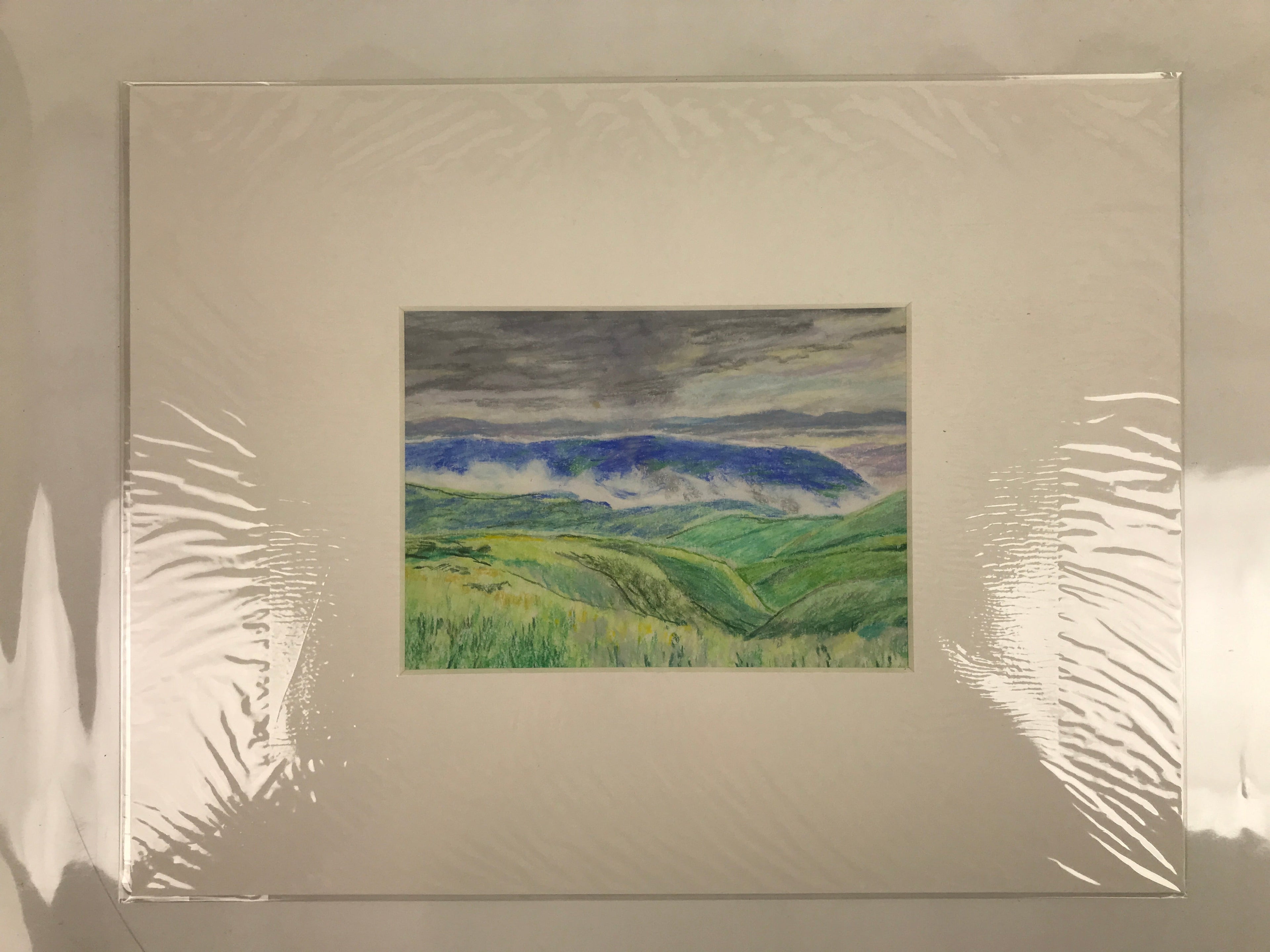 Japanese Lush Mountain Landscape Pastel Drawing Original Art Unsigned FL312