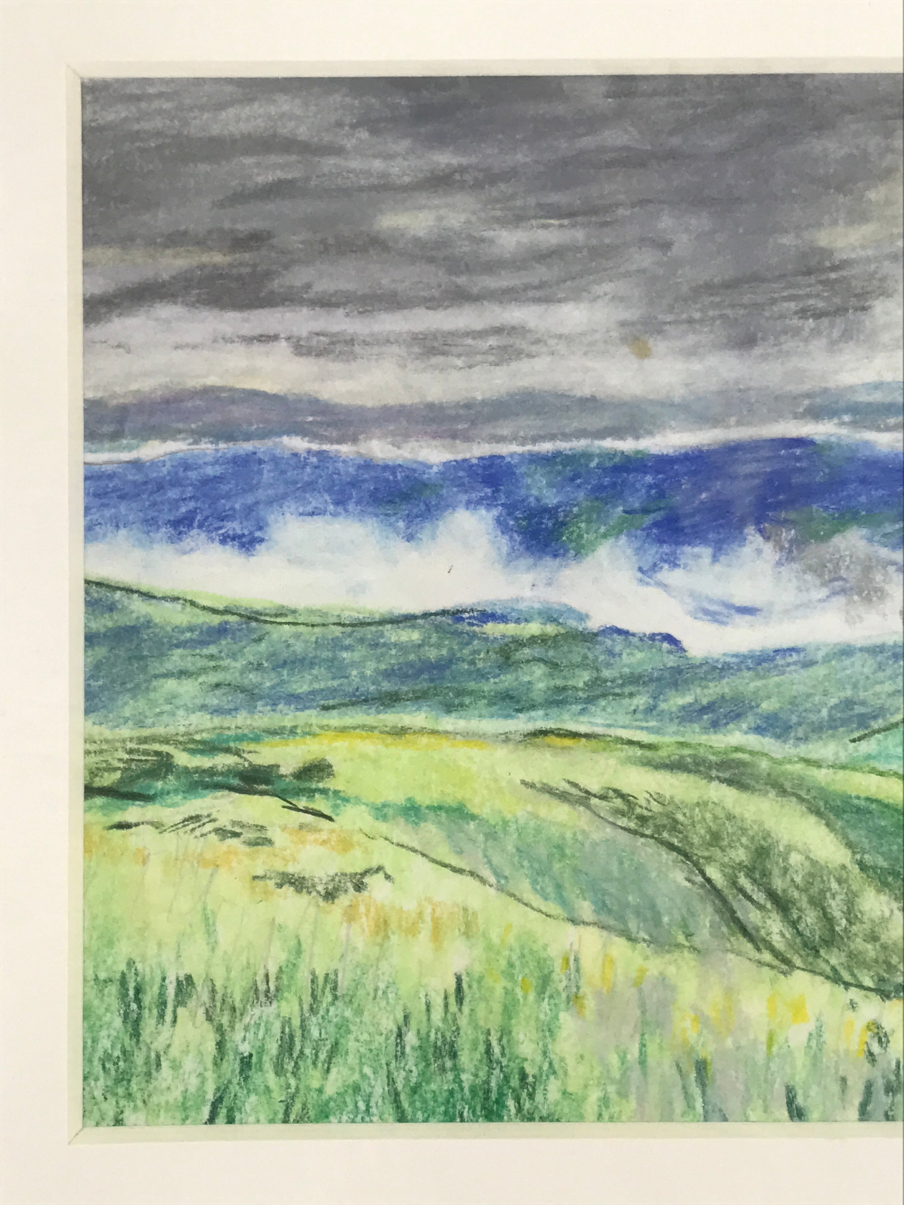 Japanese Lush Mountain Landscape Pastel Drawing Original Art Unsigned FL312