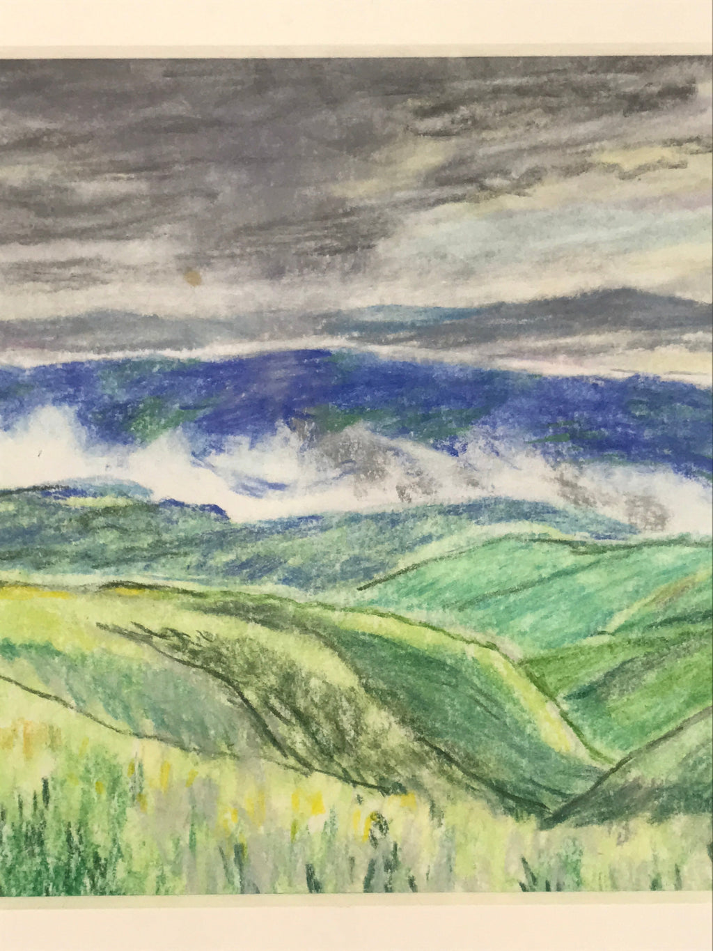 Japanese Lush Mountain Landscape Pastel Drawing Original Art Unsigned FL312