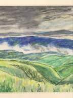 Japanese Lush Mountain Landscape Pastel Drawing Original Art Unsigned FL312