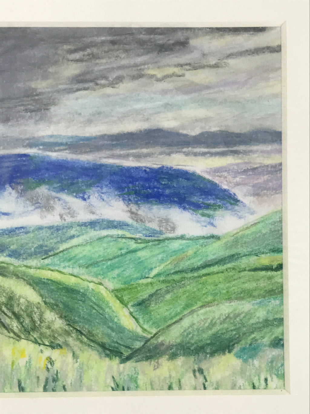 Japanese Lush Mountain Landscape Pastel Drawing Original Art Unsigned FL312