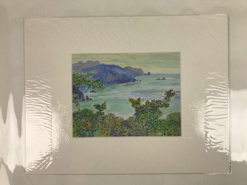 Japanese Lush Ocean Coastline Pastel Drawing Art Signed Yoshihiro Hagino FL337