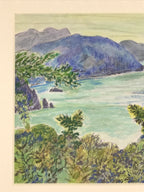 Japanese Lush Ocean Coastline Pastel Drawing Art Signed Yoshihiro Hagino FL337