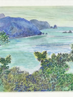Japanese Lush Ocean Coastline Pastel Drawing Art Signed Yoshihiro Hagino FL337