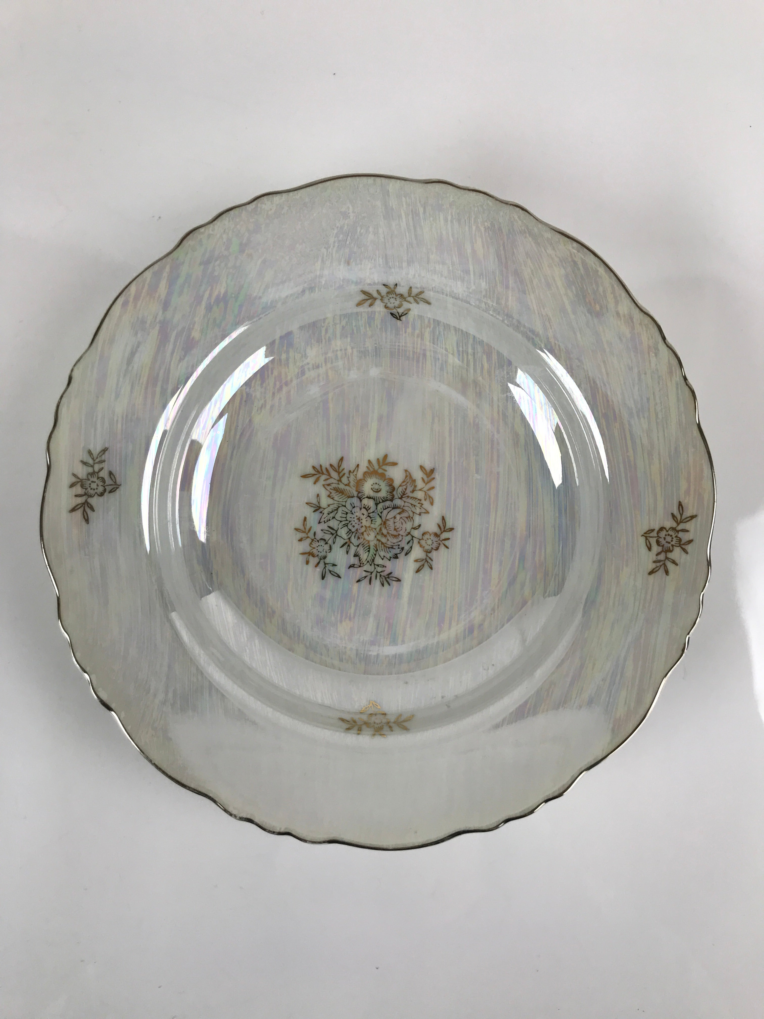 Japanese Lusterware Porcelain China Soup Pasta Bowl Vtg Floral Silver Rim PY832