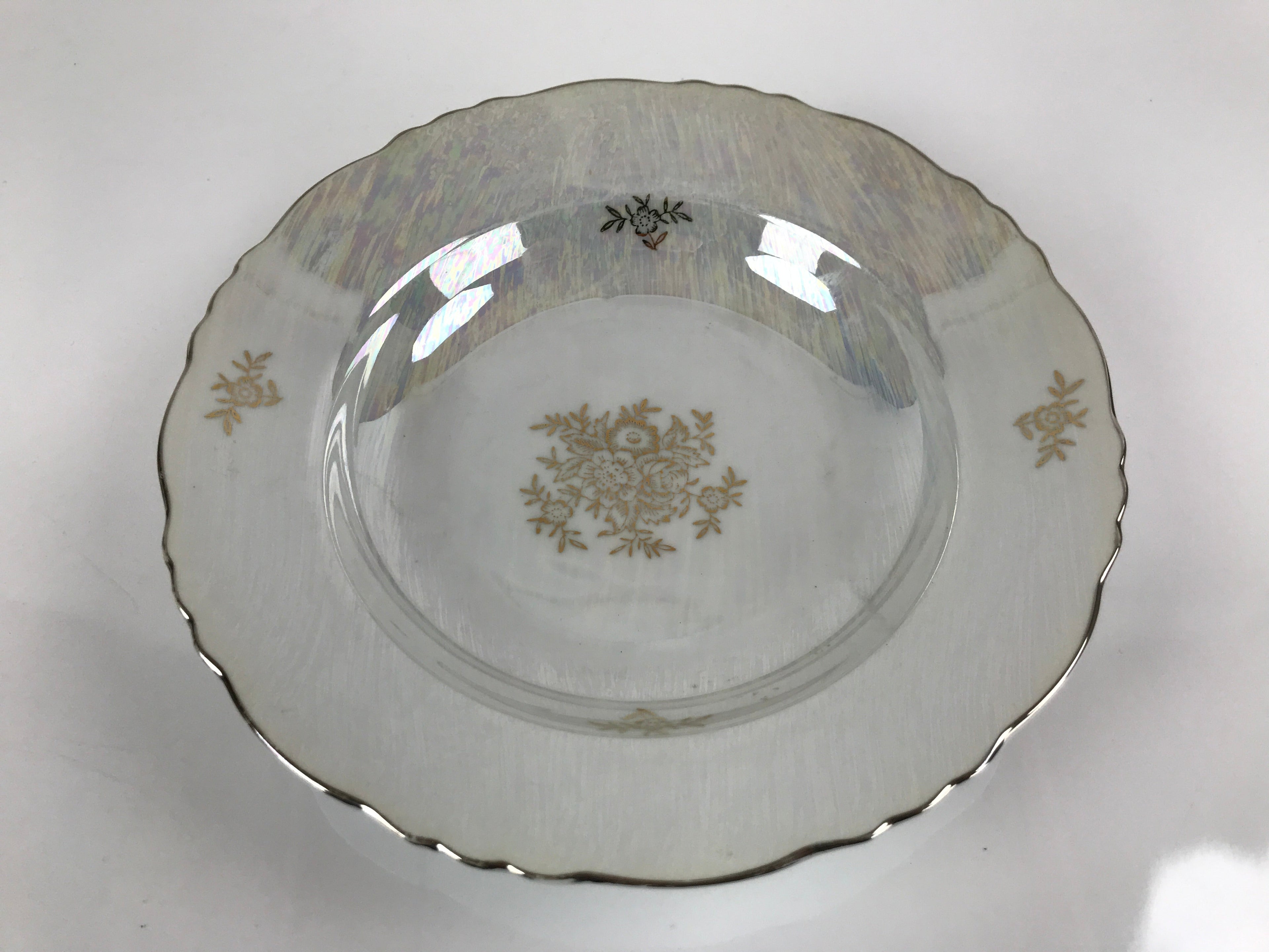 Japanese Lusterware Porcelain China Soup Pasta Bowl Vtg Floral Silver Rim PY832