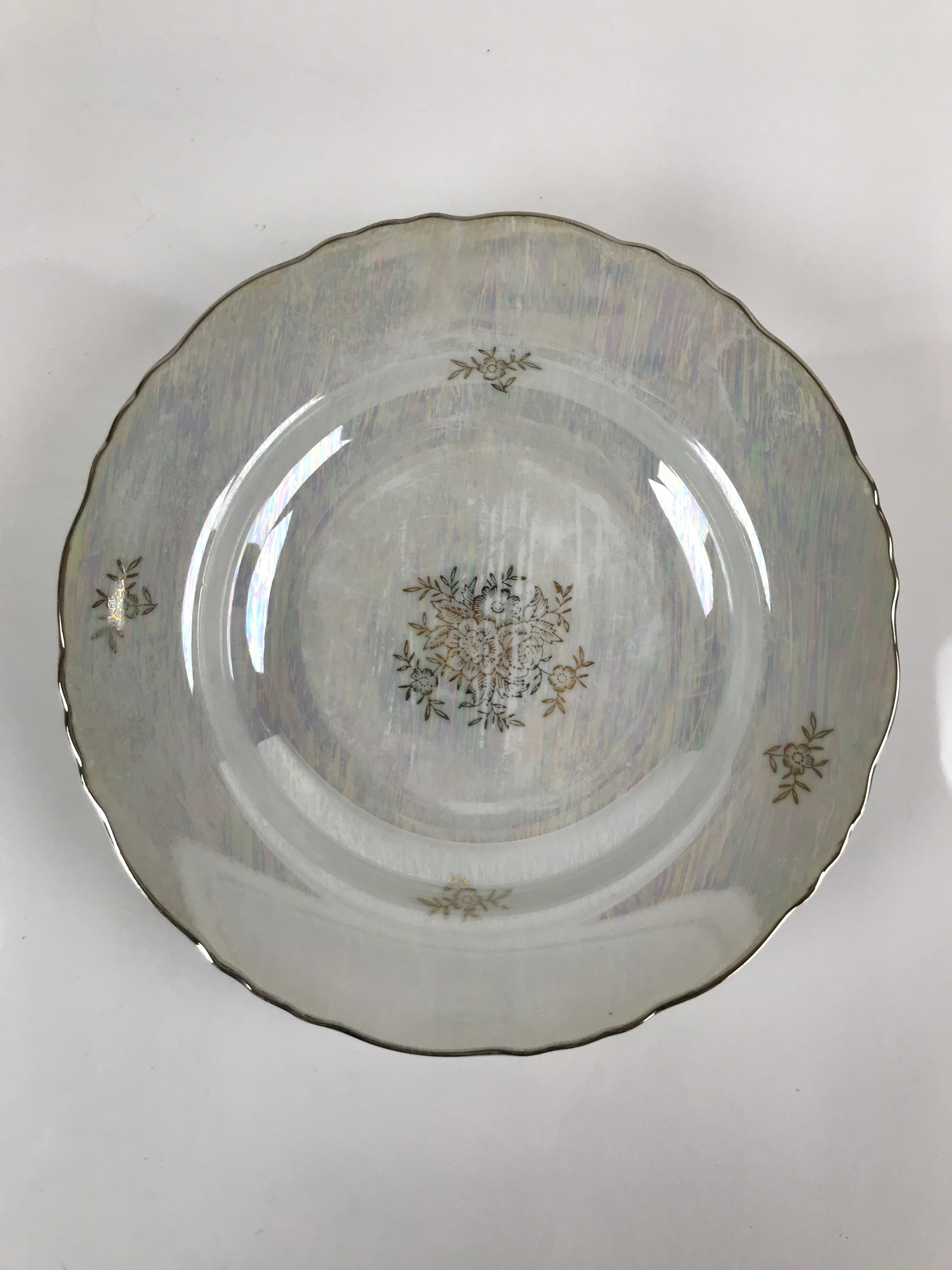 Japanese Lusterware Porcelain China Soup Pasta Bowl Vtg Floral Silver Rim PY833