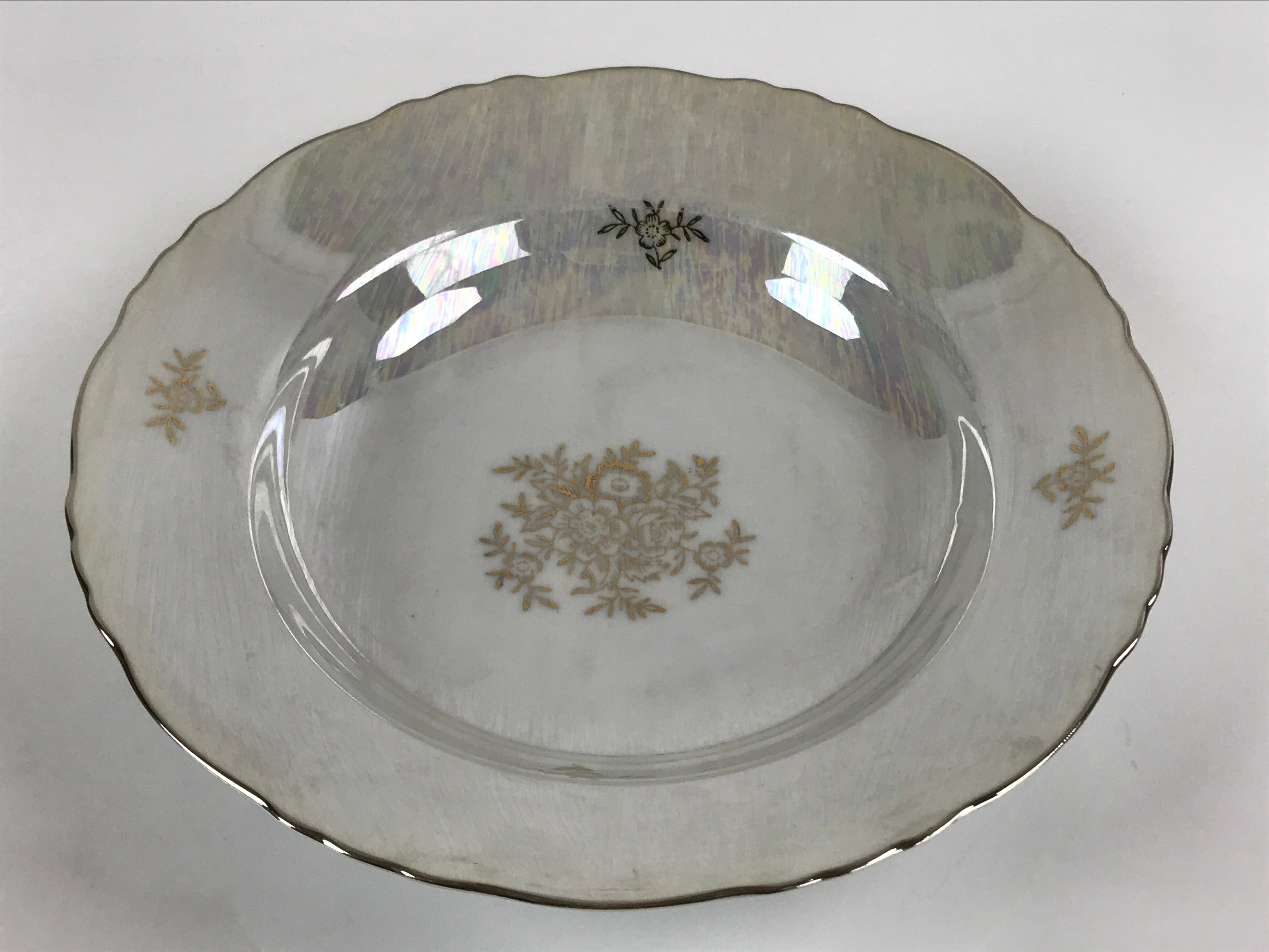 Japanese Lusterware Porcelain China Soup Pasta Bowl Vtg Floral Silver Rim PY834