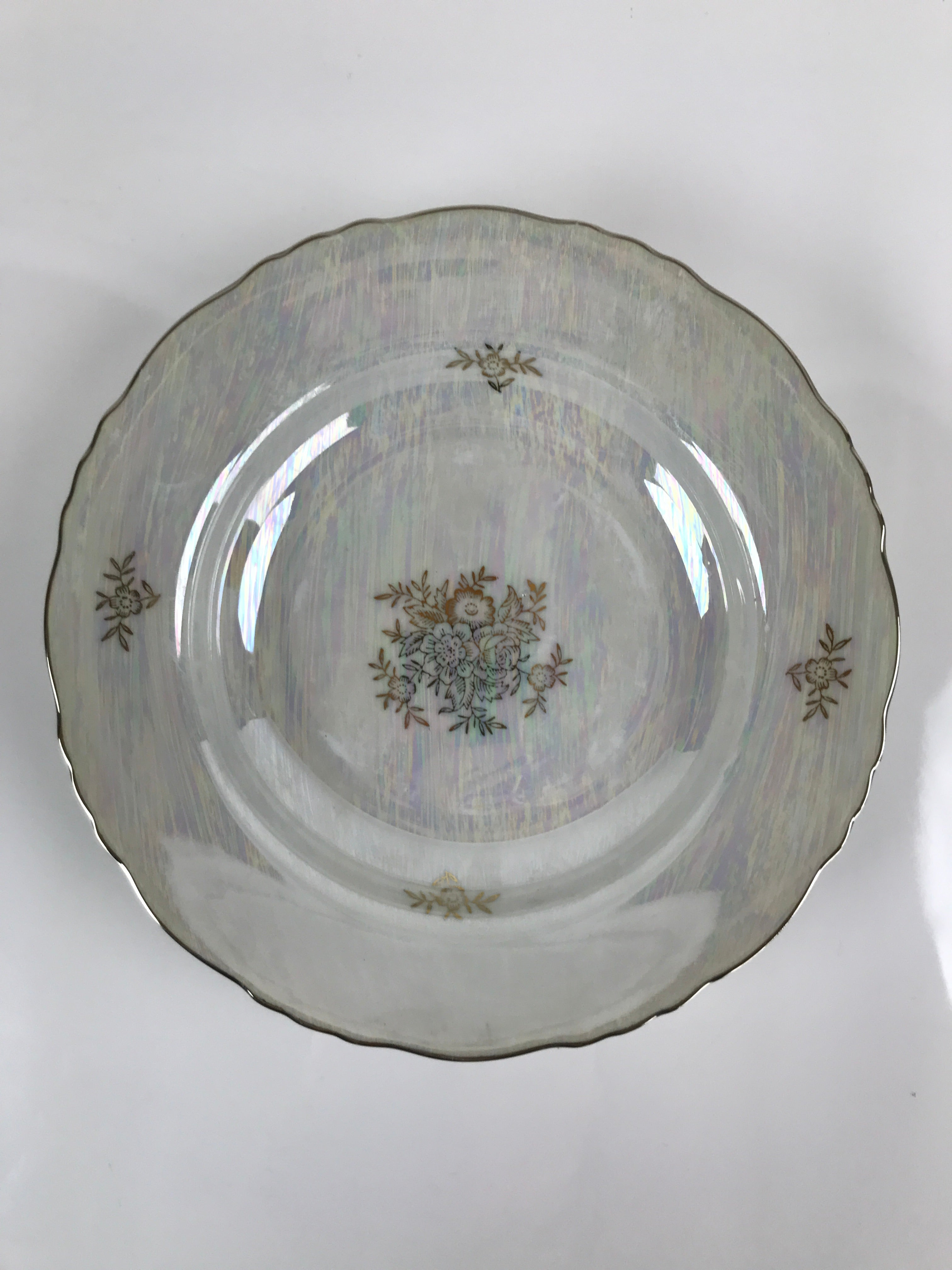 Japanese Lusterware Porcelain China Soup Pasta Bowl Vtg Floral Silver Rim PY834