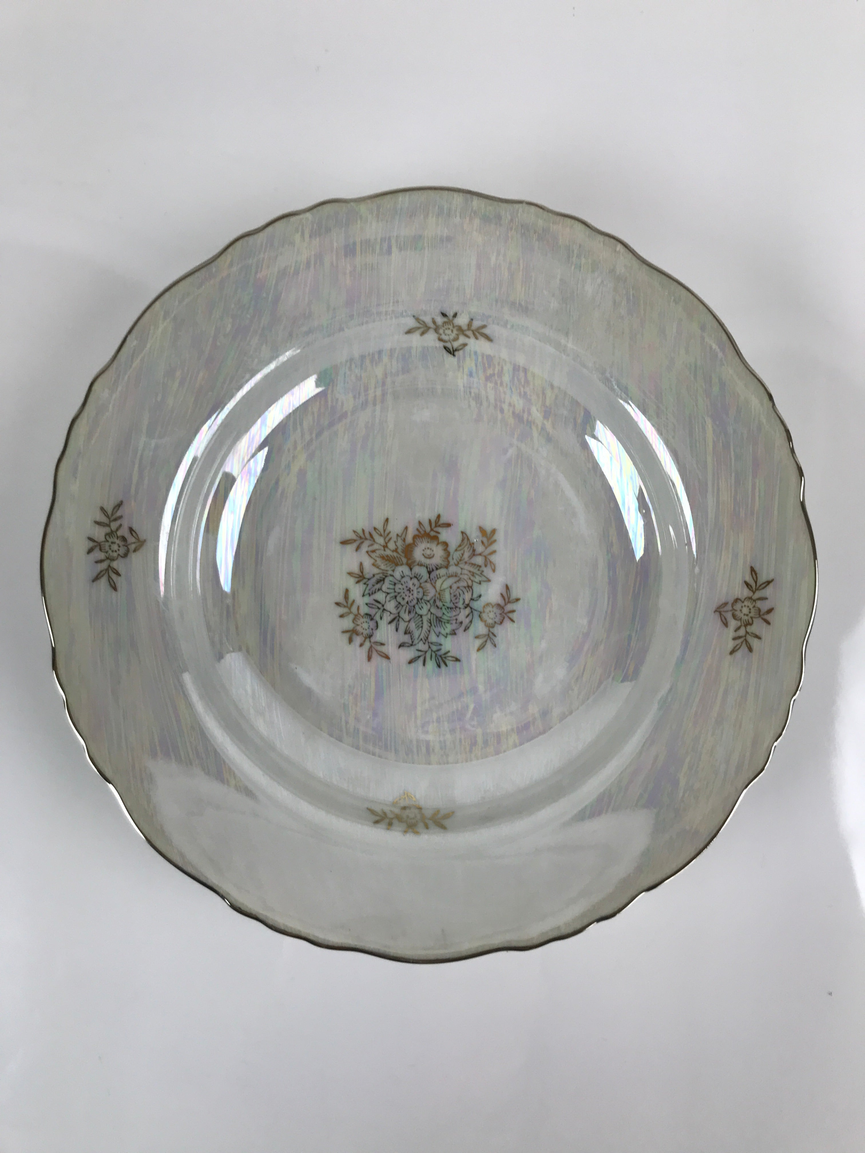 Japanese Lusterware Porcelain China Soup Pasta Bowl Vtg Floral Silver Rim PY834