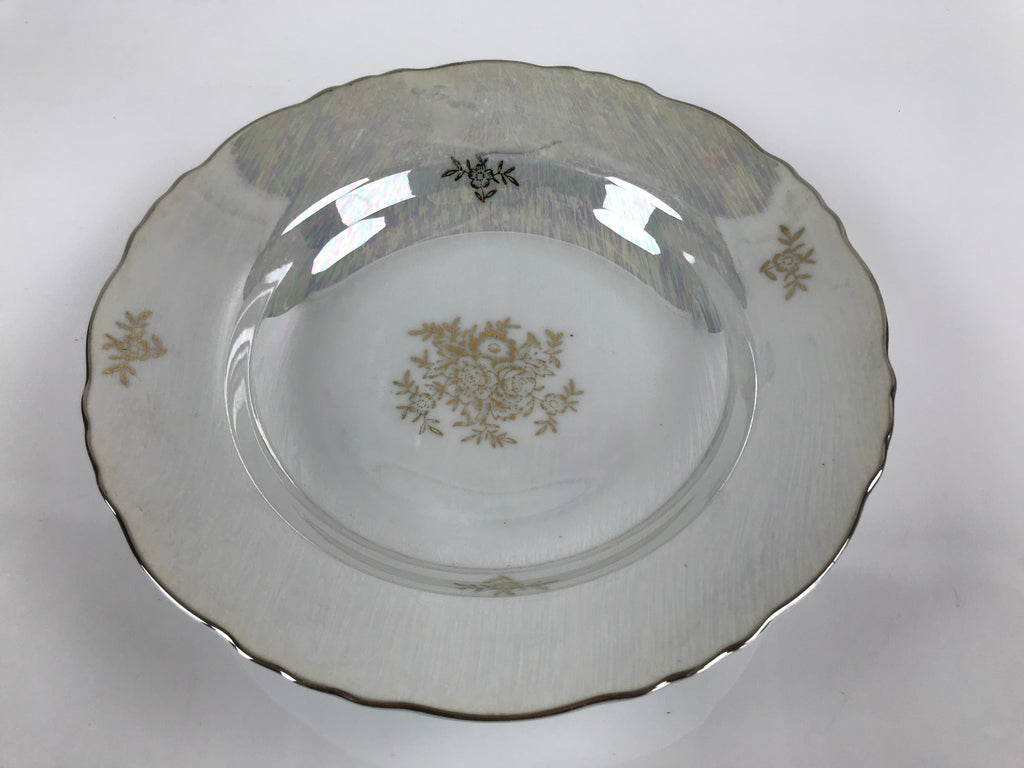 Japanese Lusterware Porcelain China Soup Pasta Bowl Vtg Floral Silver Rim PY835