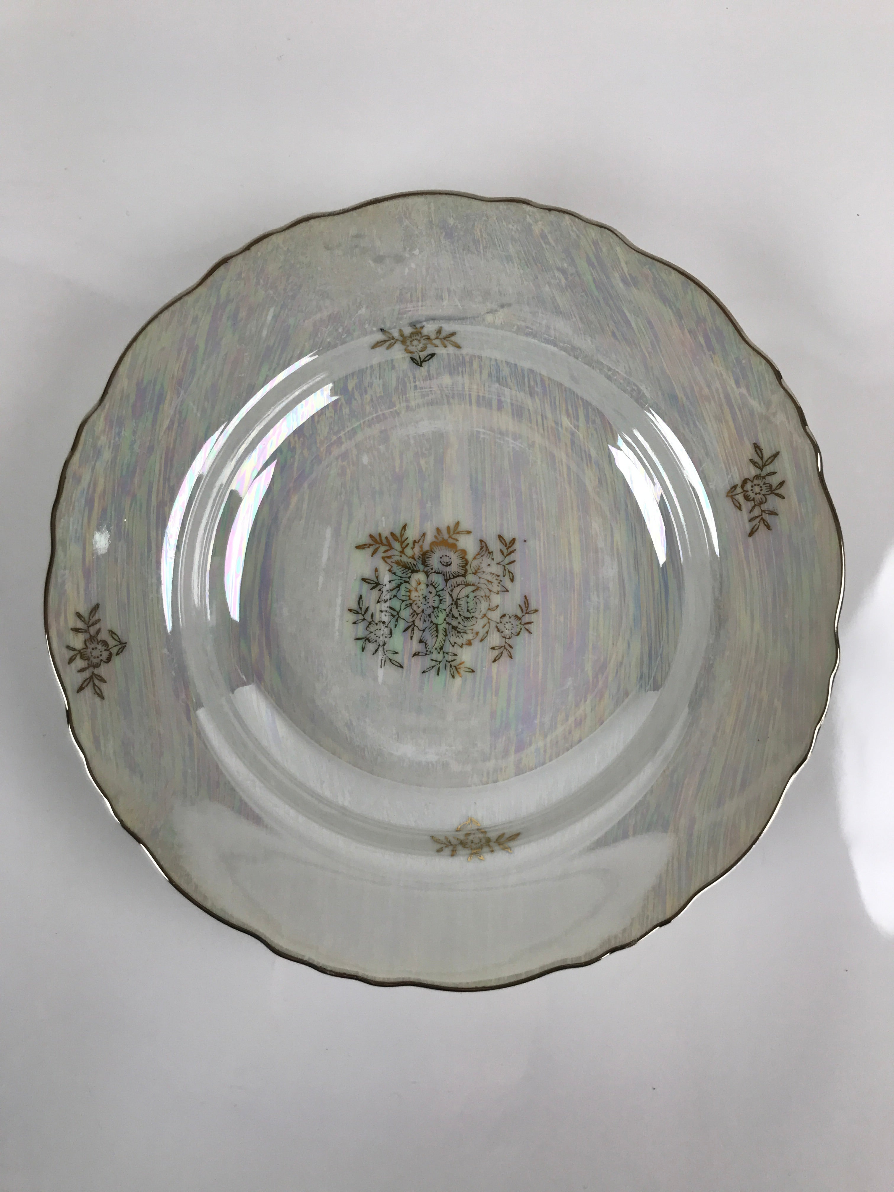 Japanese Lusterware Porcelain China Soup Pasta Bowl Vtg Floral Silver Rim PY835