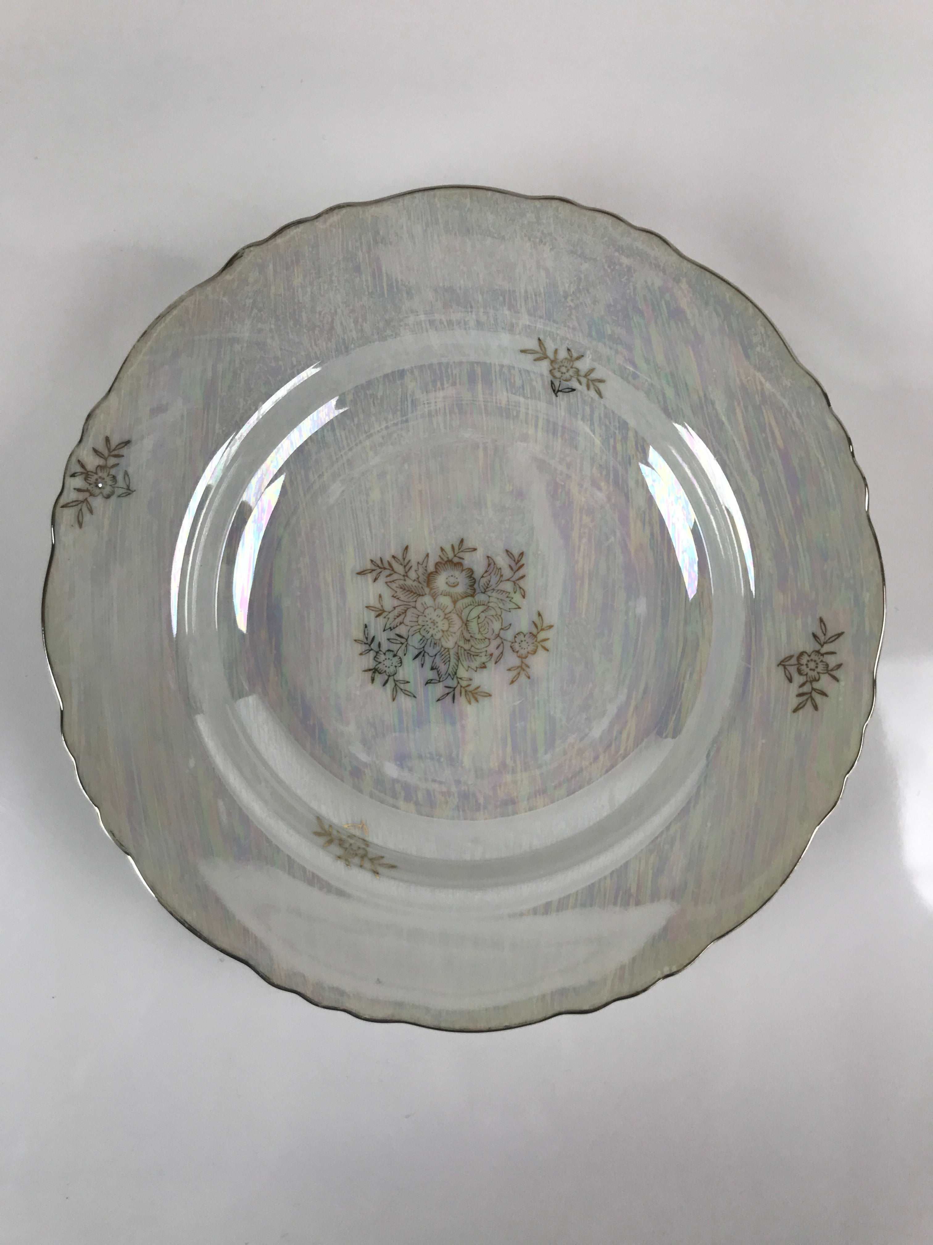 Japanese Lusterware Porcelain China Soup Pasta Bowl Vtg Floral Silver Rim PY836