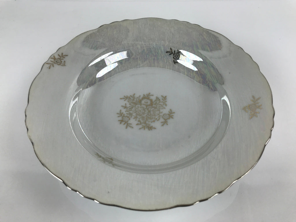 Japanese Lusterware Porcelain China Soup Pasta Bowl Vtg Floral Silver Rim PY836