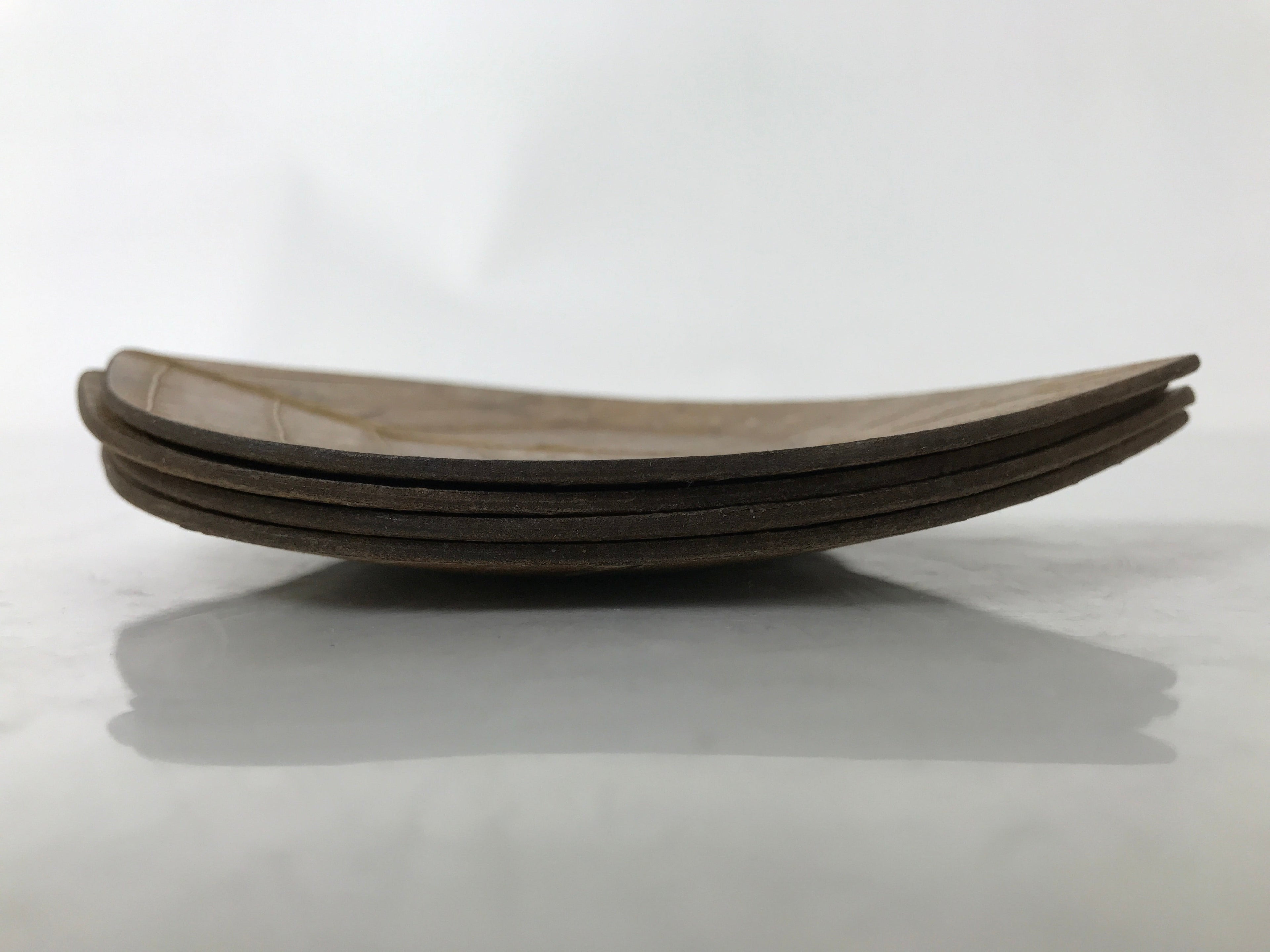 Japanese Magnolia Leaf Drink Saucer Chataku Coaster 4pc Natural Brown L387