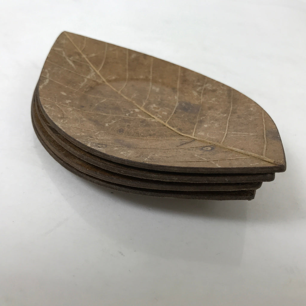 Japanese Magnolia Leaf Drink Saucer Chataku Coaster 4pc Natural Brown L387