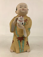 Japanese Man Petting Dog Clay Doll Vtg Ningyo Figurine Kimono Yellow ST43