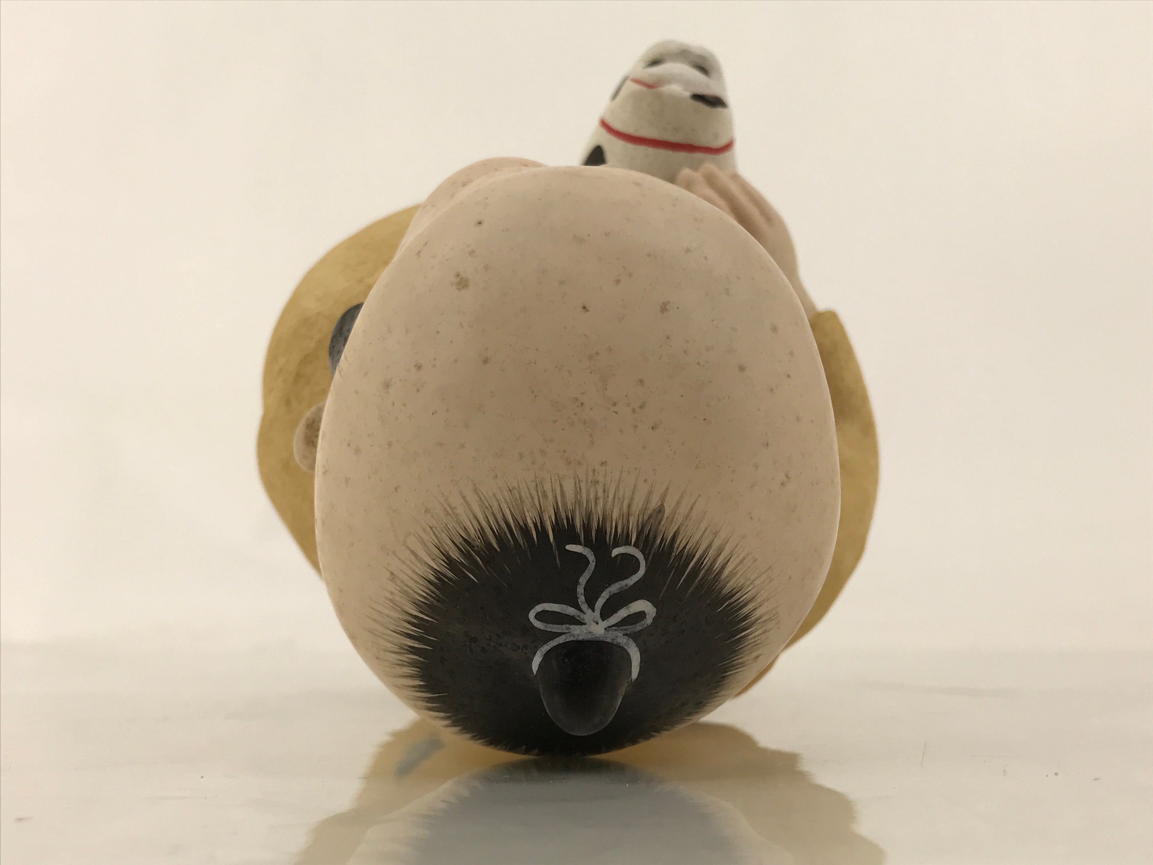 Japanese Man Petting Dog Clay Doll Vtg Ningyo Figurine Kimono Yellow ST43