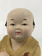 Japanese Man Petting Dog Clay Doll Vtg Ningyo Figurine Kimono Yellow ST43