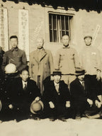 Japanese Manchuria China Group Photograph Vtg Village Building Sepia Tone PH223