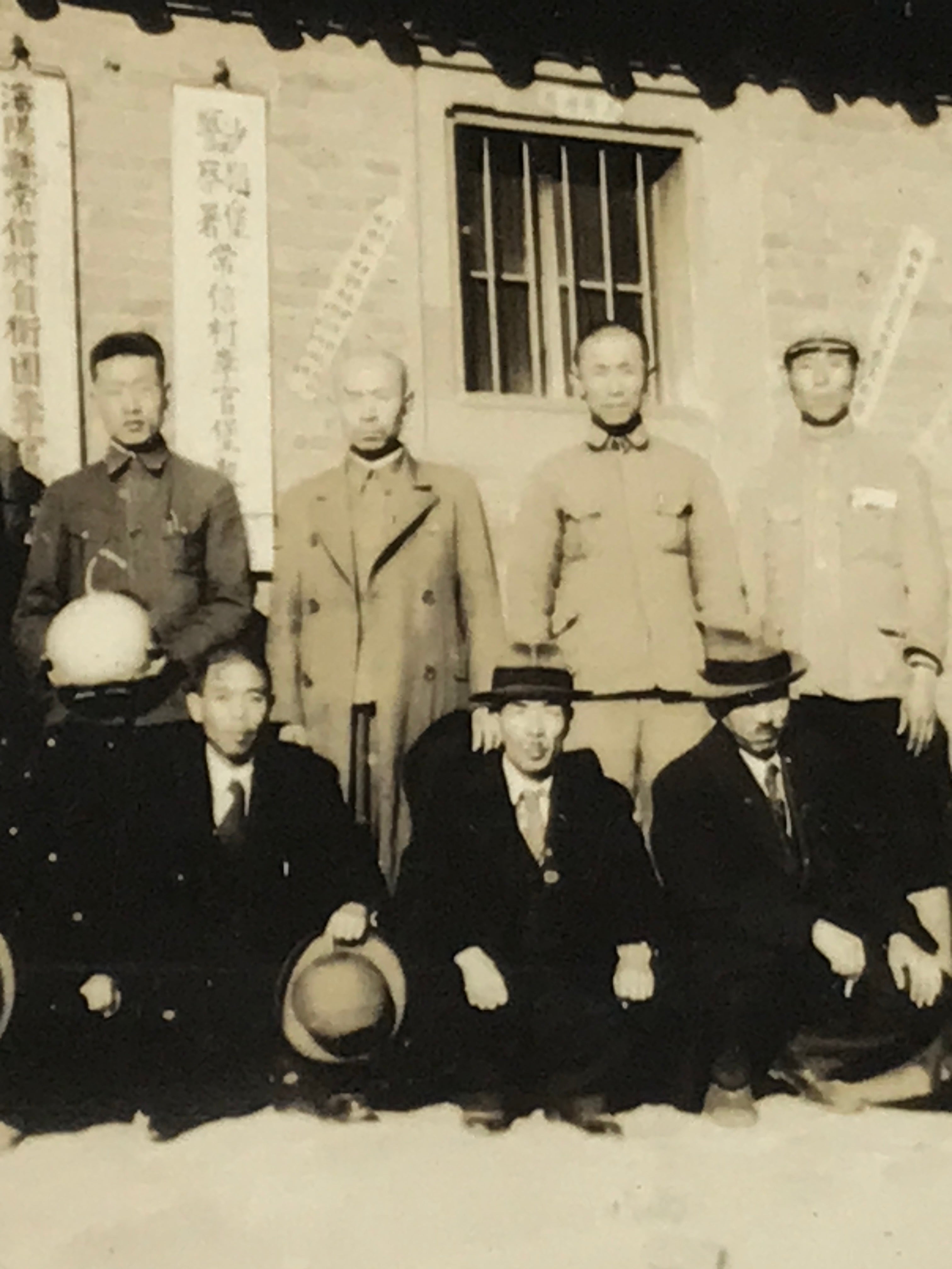 Japanese Manchuria China Group Photograph Vtg Village Building Sepia Tone PH223