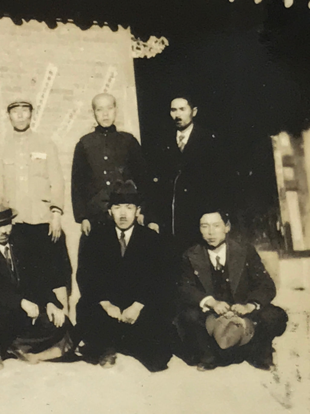 Japanese Manchuria China Group Photograph Vtg Village Building Sepia Tone PH223