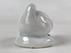 Japanese Maneki-Neko Lucky Cat Smiling Face Figurine Vtg Ceramic Blue BD939