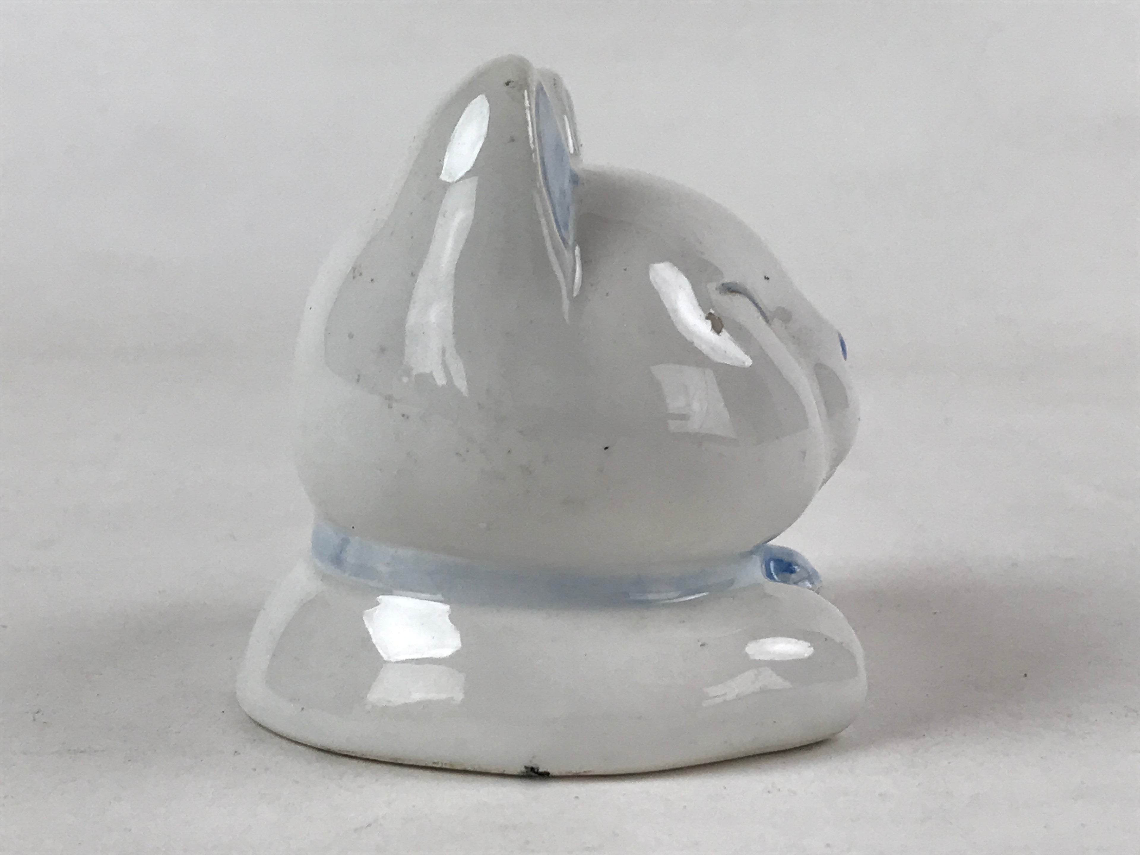 Japanese Maneki-Neko Lucky Cat Smiling Face Figurine Vtg Ceramic Blue BD939